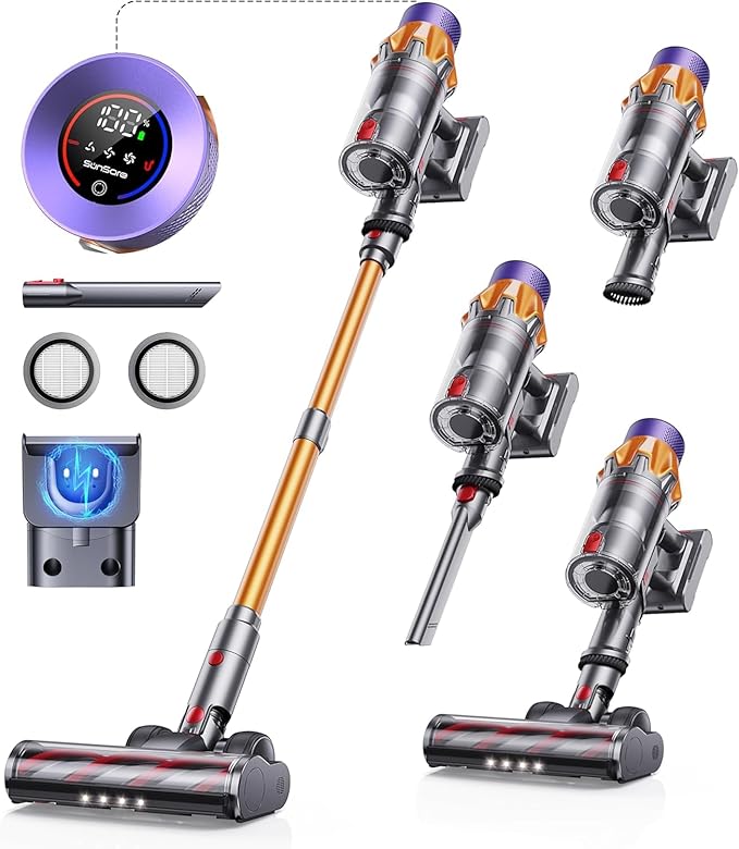 Aspirapolvere Senza Fili SunSare X7A – 45.000 Pa, Motore Brushless 550W, 60 Min di Autonomia, Display Touch